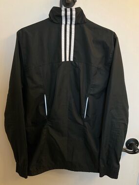 Adidas Black Windbreaker Athletic Jacket with White Stripe Accents, Small